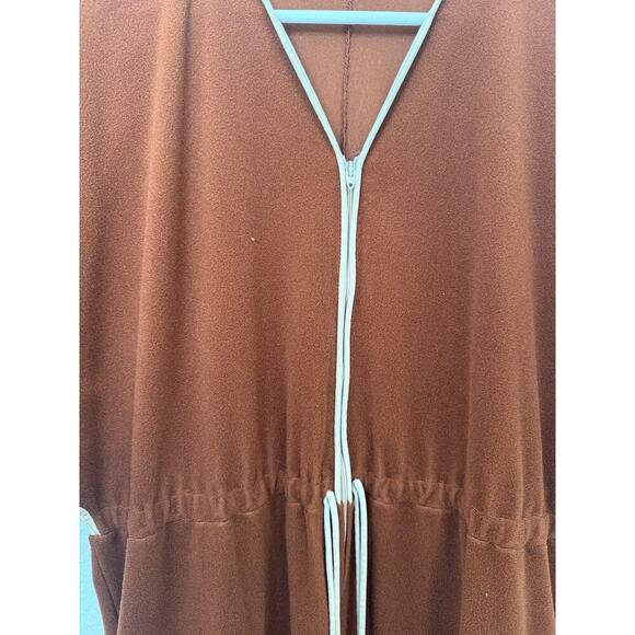 Vintage Vanity Fair Brown White Butterfly Sleeve Zip Up Robe grannycore cottage - Picture 4 of 8